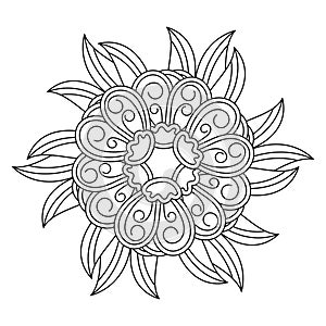 Floral mandala. Coloring book. Flower, leaves and decorative elements. Vector illusrtation photo