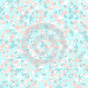 Floral mid century retro pattern, mint pink. Abstract peach and mint background.