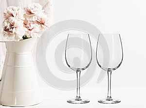 Floral Mockup - 2 empty wine glasses