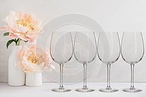 Floral Mockup - 4 empty wine glasses