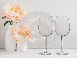 Floral Mockup - 2 empty wine glasses