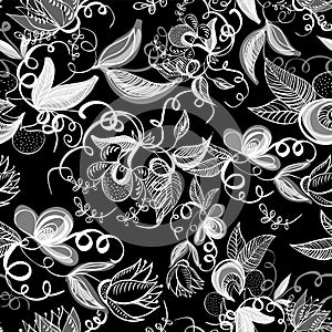 Floral Monochrome Seamless Background