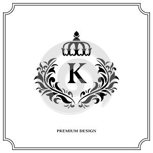 Floral Monogram luxury design, graceful template. Calligraphic elegant beautiful logo. Letter emblem sign K for Royalty, Restauran