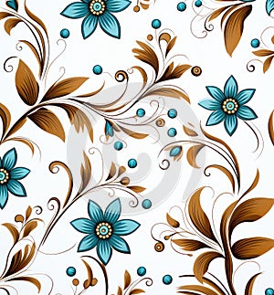 A floral motif against a white backdrop, featuring green and brown tones, with an enigmatic ambiance. Generative AI