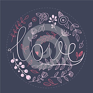 Floral nature love sign with hand drawn elements