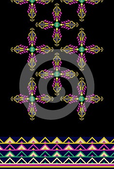 Floral neckline embroidery.geometric ethnic oriental pattern traditional on black background.Aztec style abstract vector