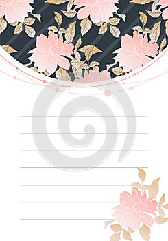 Floral daily note card. Flower ink sketch. Fashion print for your template design. Vector illustration