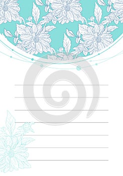 Floral daily note card. Flower ink sketch. Fashion print for your template design. Vector illustration