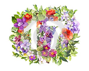 Floral number 17 seventeen from flowers and grass. Watercolor