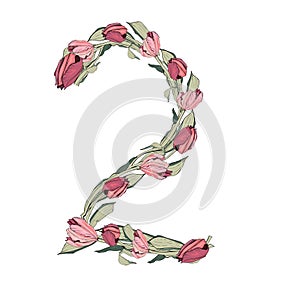 Floral numbers, hand-drawn vector numbers decorated with a botanical pattern.