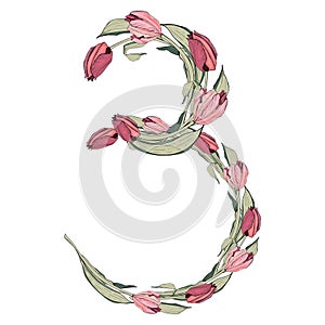 Floral numbers, hand-drawn vector numbers decorated with a botanical pattern.