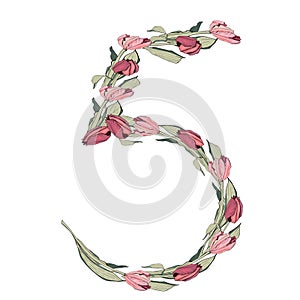 Floral numbers, hand-drawn vector numbers decorated with a botanical pattern.