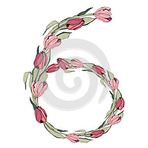 Floral numbers, hand-drawn vector numbers decorated with a botanical pattern.