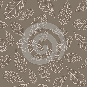 Floral oak seamless pattern in vector. Seamless pattern with oak leaves on light beige backround.