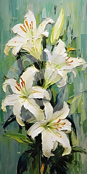 Floral Oil Painting: 2 White Lilies By Stefan Sytsas photo