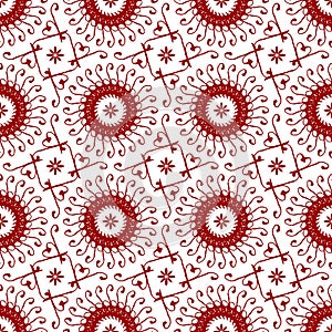 Floral Oriental, Arabic, Islamic, Ornament, Geometric in White and Red Seamless Vector Pattern Tile Texture Background