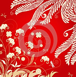 Floral ornament with dragonflies