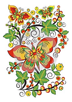 Floral ornament in Hohloma style. Russian folklore