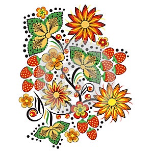 Floral ornament in Hohloma style. Russian folklore