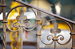 Floral ornament in a metal wrought fence