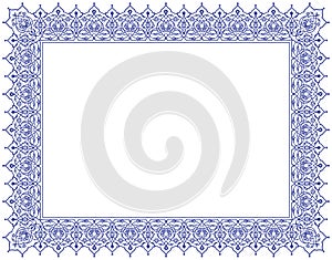 Floral Ornament Positif Outline Frame & Border in Blue