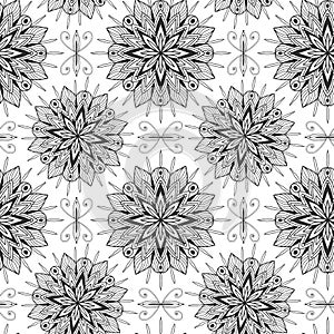 Floral ornamental pattern. Seamless background in vector for coloring book page or textile. Wrapping paper design