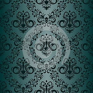 Floral ornamental seamless turquoise Wallpaper in retro style