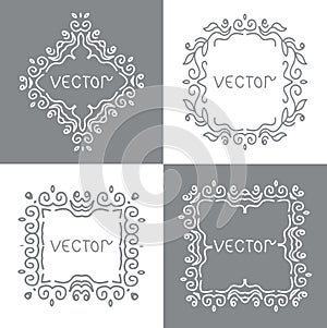 Floral outline frames and borders. Monogram mono