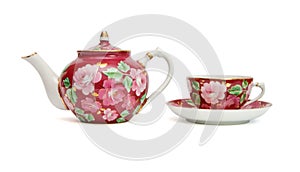 Floral-painted tea service isolated