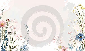 floral painting in pastel colors, wedding card, bloomig pattern