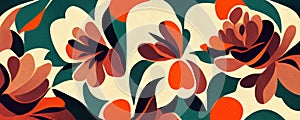 Floral pattern abstract background orange blue AI generated