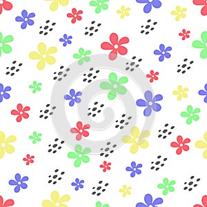 Floral pattern. Beautiful flowers on a white background. Children\'s print. Seamless vector texture.
