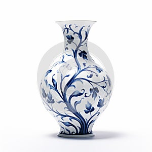 Floral Pattern Blue Vase On White Isolated Background