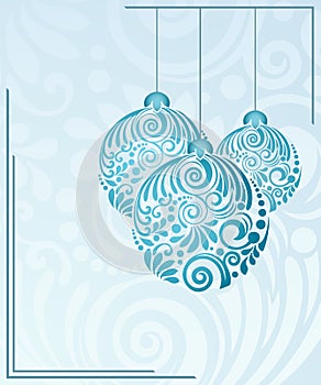 Floral pattern Christmas ball blue card