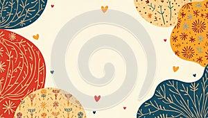 This image features a decorative floral pattern with decorative elements on beige background