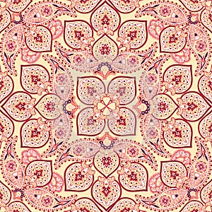 Floral pattern Flourish tiled oriental ethnic background. Abstract geometric ornament with fantastic flowers and leaves.