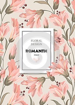 Floral pattern. Flower card background. Flourish wallpaper