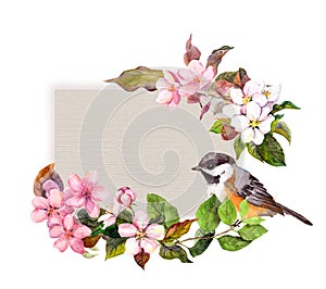 Floral pattern with flowers and pretty bird for vintage design. Watercolor for retro card