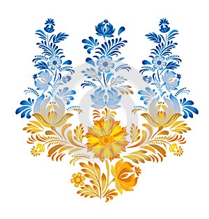 Floral pattern in the form of the coat of arms of Ukraine in the style of painting Petrykivka