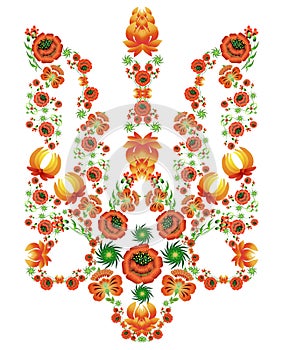 Floral pattern in the form of the coat of arms of Ukraine in the style of painting Petrykivka.