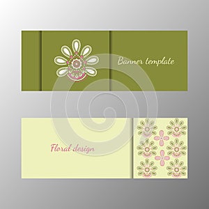 Floral pattern green horizontal banner collection