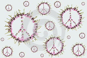 Floral pattern made of Peace sign Pacific--a symbol of peace, disarmament and anti-war movement,