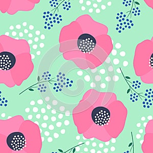Floral pattern on mint green background.