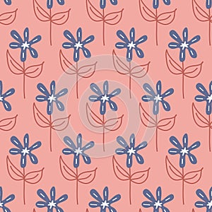 Floral pattern on pink background seamless pattern, daisy flower blossom, illustration