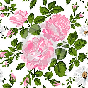 Floral pattern with pink roses. Vector Floral Background. Easy to edit. Perfect for invitations or announcements.