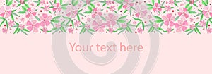 Floral pattern, place for your text. Beautiful flowers on a pink background. Wedding style, birthday. Greeting card, invitation, f