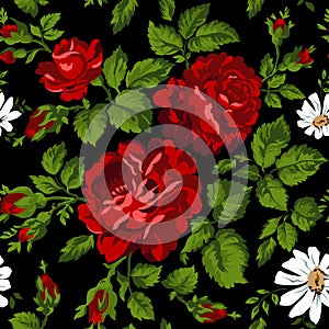 Floral pattern with red roses. Vector Floral Background. Easy to edit. Perfect for invitations or announcements.
