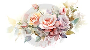 Floral pattern with roses, watercolor. illustration. Generative AI