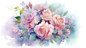 Floral pattern with roses, watercolor. illustration. Generative AI