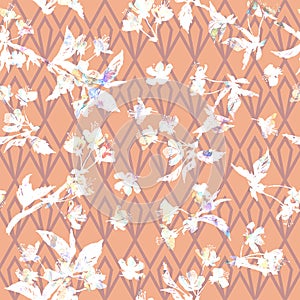 Floral pattern sakura on geometric ornament.